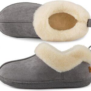Women's Faux Wool Indoor Outdoor House Slippers Memory Foam Fuzzy Collar